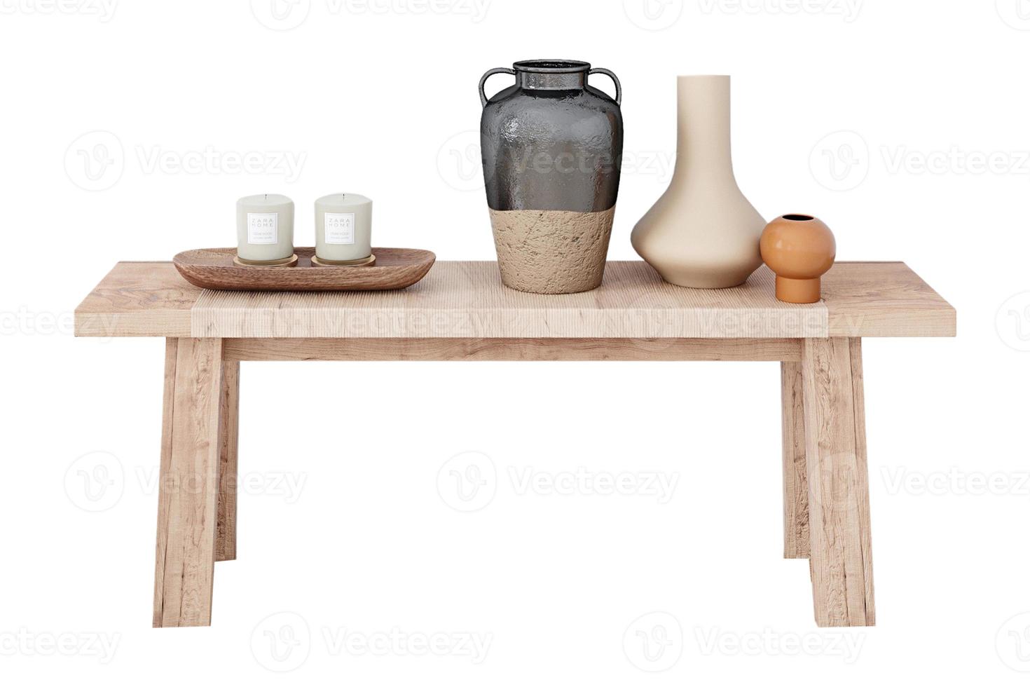 1134 Beige table with home decor isolated on a transparent background photo