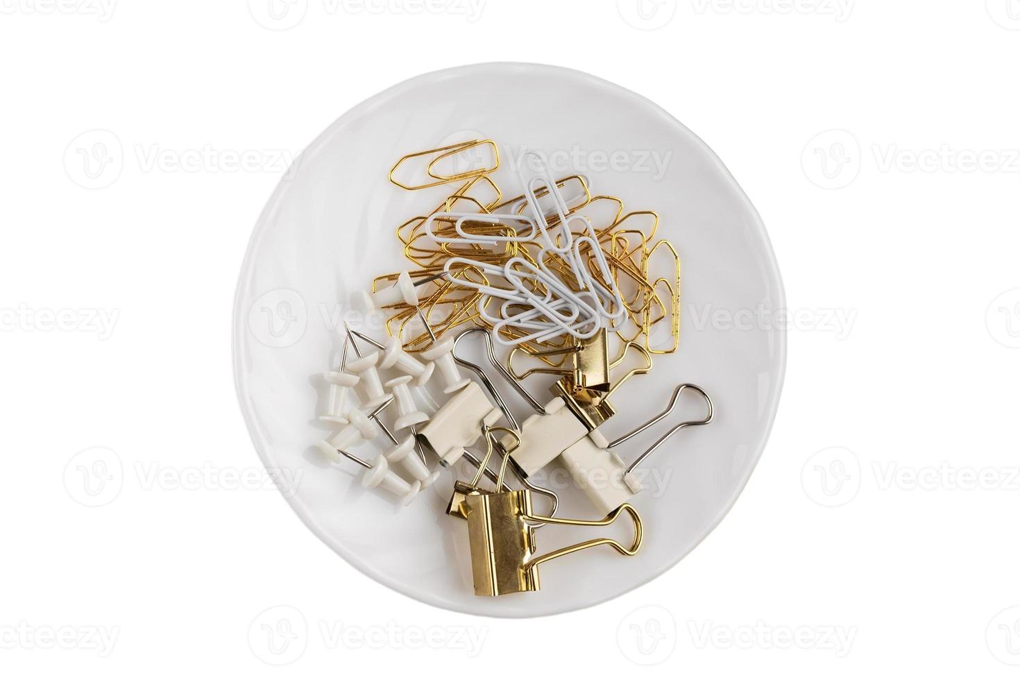 2879 White plate with clips isolated on a transparent background photo