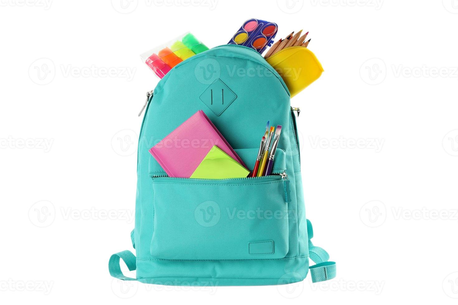 3664 Blue bag with school supplies isolated on a transparent background photo