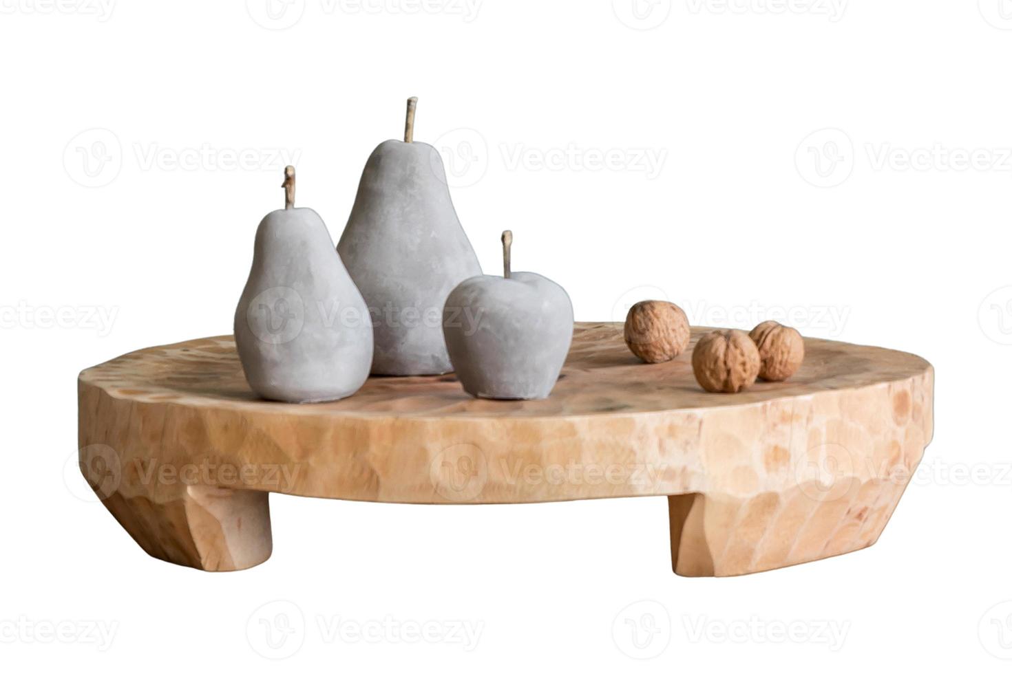 62 Wooden coffee table with decorative fruits isolated on a transparent background photo