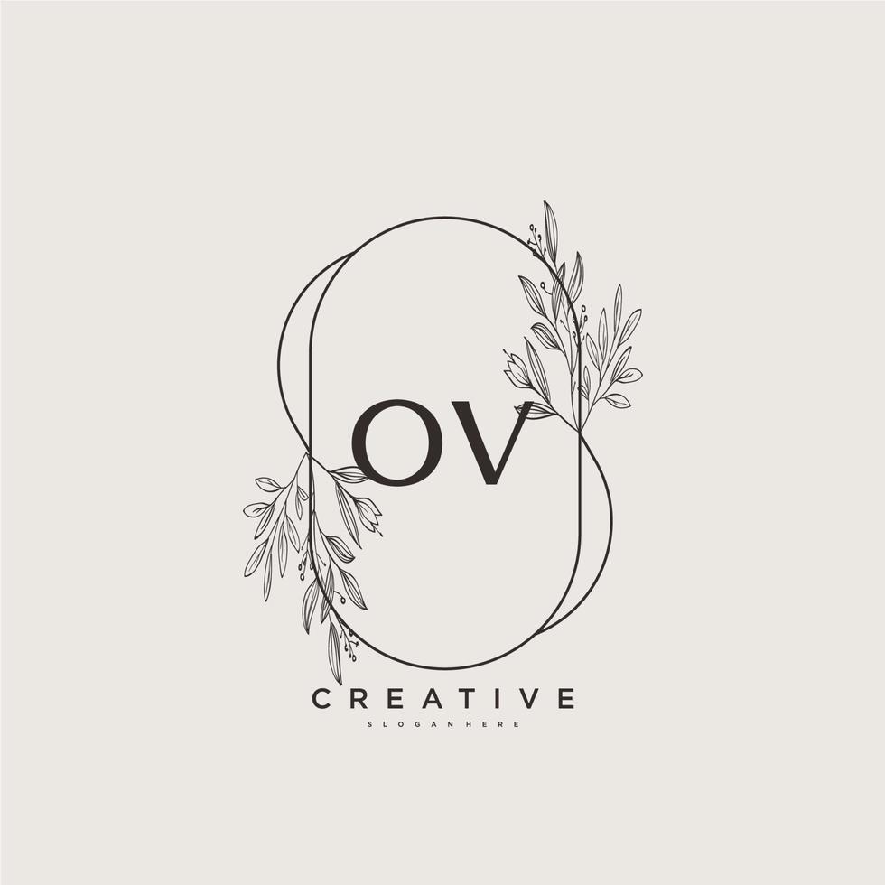 OV Beauty vector initial logo art, handwriting logo of initial signature, wedding, fashion, jewerly, boutique, floral and botanical with creative template for any company or business.