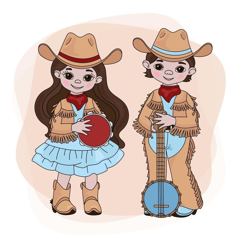 COWGIRL COWBOY Country Music Festival Vector Illustration Set