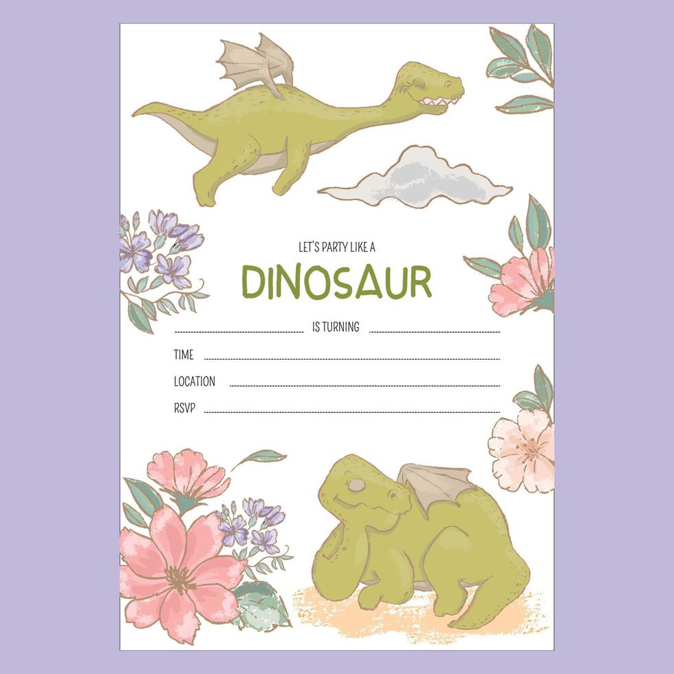 DINO INVITES BIRTHDAY Flat Style Cartoon Banner With Text vector