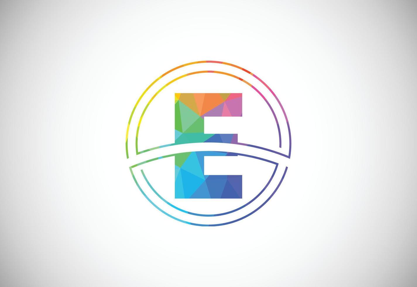 Low poly style letter E with a circle frame. Graphic alphabet symbol for corporate business identity vector