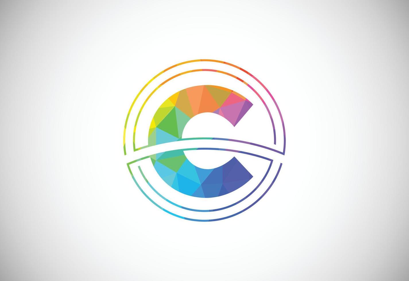 Low poly style letter C with a circle frame. Graphic alphabet symbol for corporate business identity vector