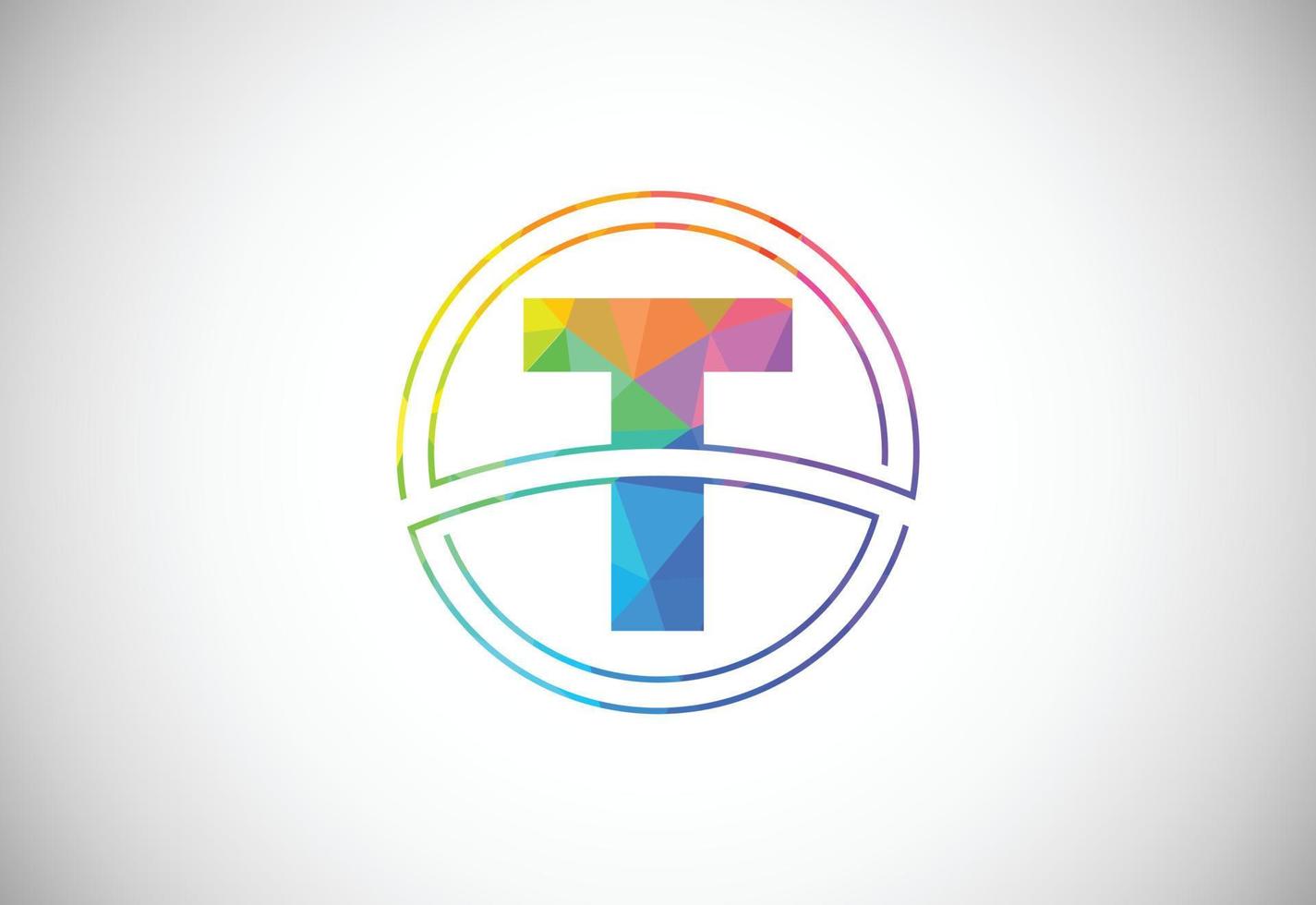 Low poly style letter T with a circle frame. Graphic alphabet symbol for corporate business identity vector