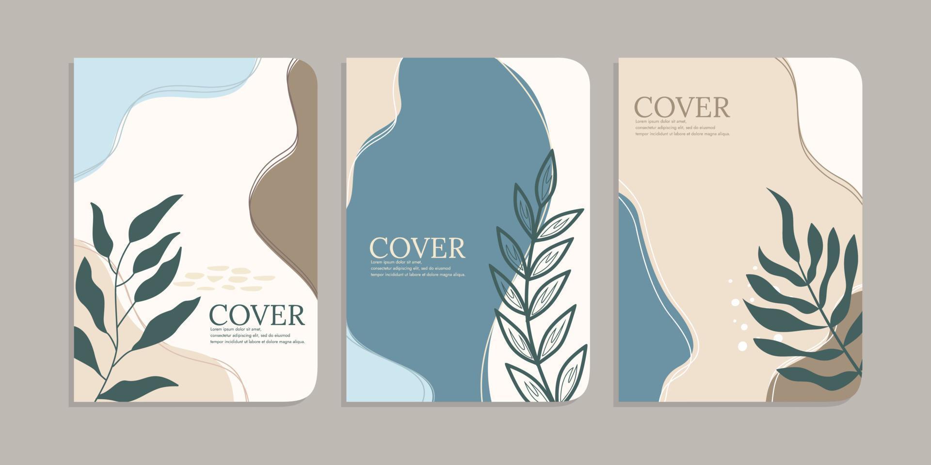 set of book cover designs with hand drawn floral decorations. abstract retro botanical background.size A4 For notebooks, planners, brochures, books, catalogs vector