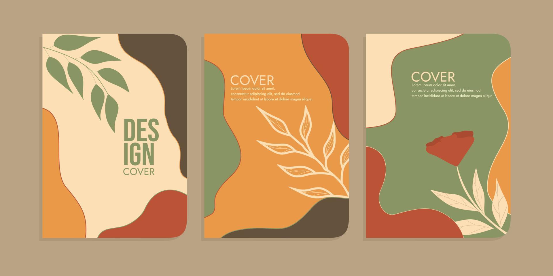set of book cover designs with hand drawn floral decorations. abstract retro botanical background. A4 size For notebooks, planners, brochures, books, catalogs vector