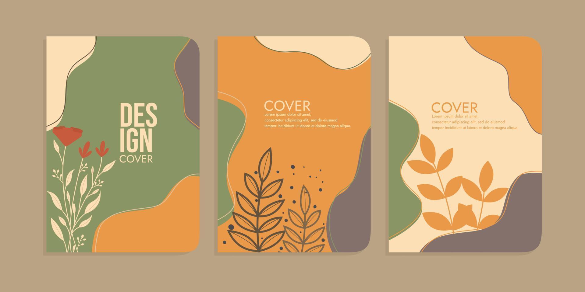 set of book cover designs with hand drawn floral decorations. abstract retro botanical background. A4 size For notebooks, planners, brochures, books, catalogs vector