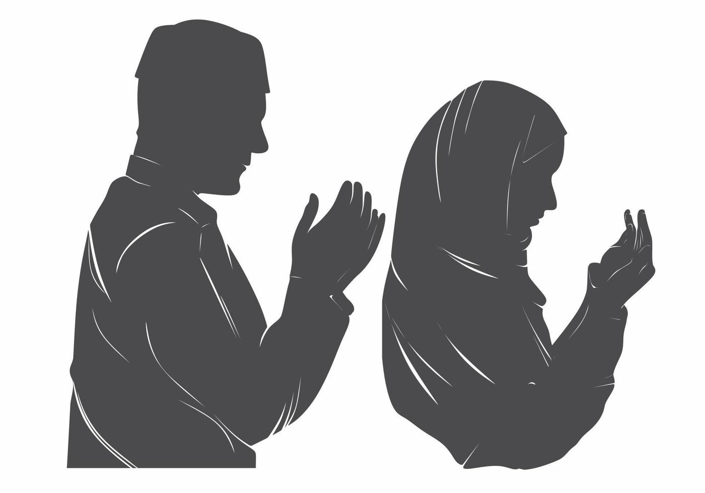 silhouettes of men and women in hijab praying. vector