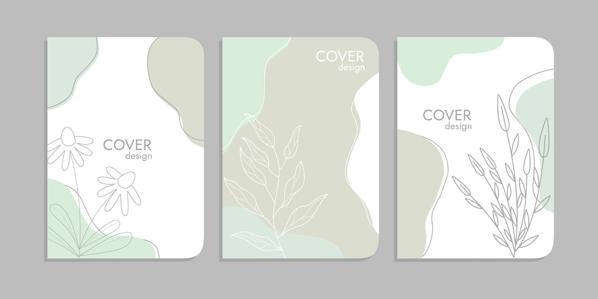 set of book cover designs with hand drawn floral decorations. abstract boho botanical background A4 size pastel blue color For book, binder, diary, planner, brochure, notebook, catalog vector