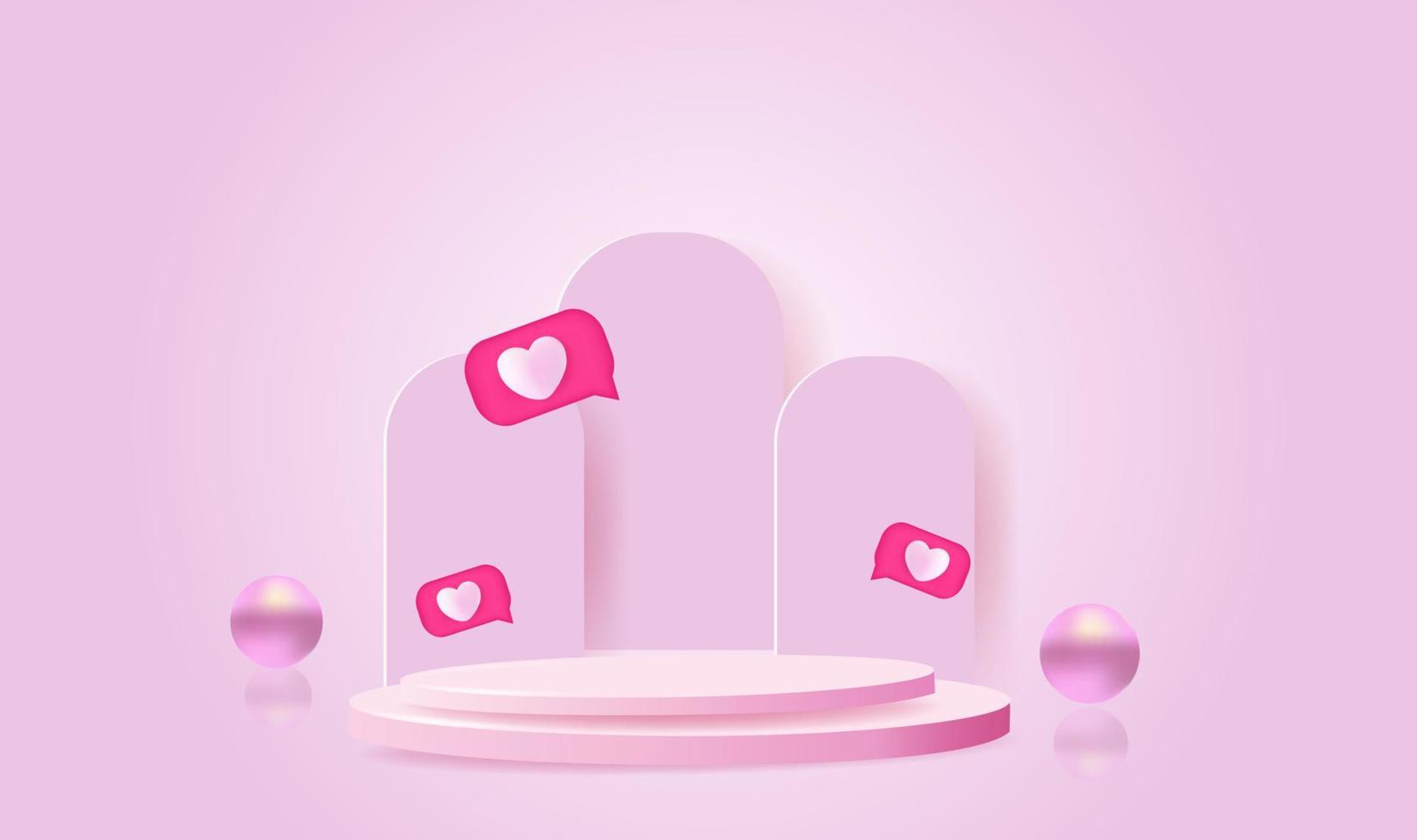 Podium 3d Valentine's Day scene design. Concept of surprise and sending love. vector