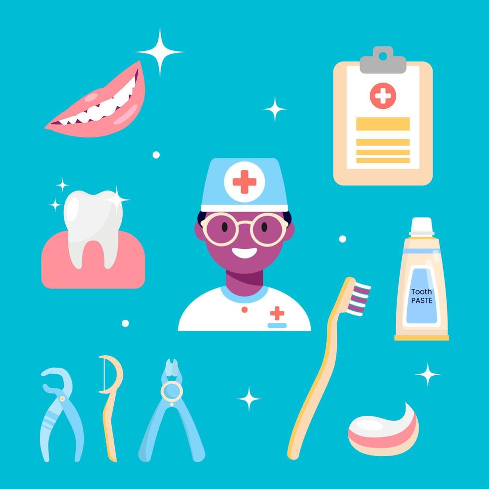 Set of elements, the concept of health and Dental Treatment. Flat vector illustration.