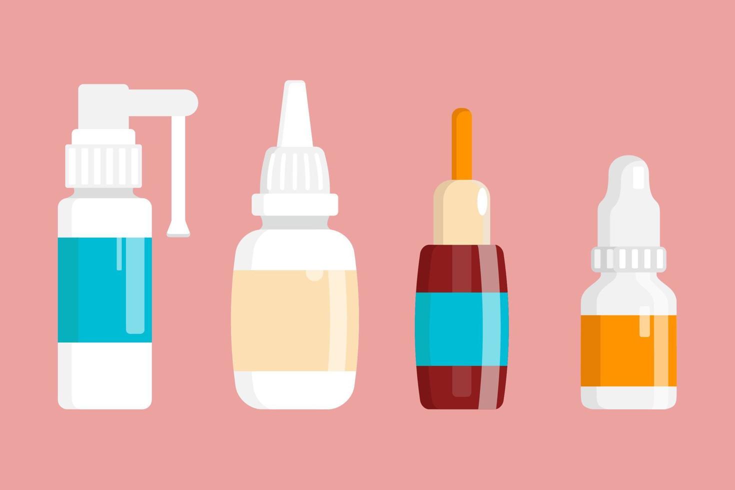 Set of Nasal drops. Isolated Medical Bottles. Flat Vector illustration.