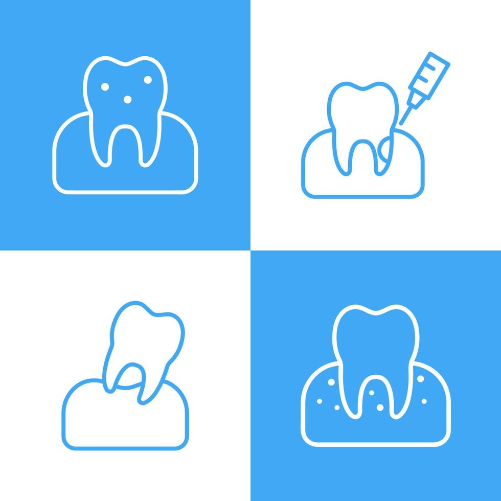 Set of Teeth with gums Icon in Outline style. Vector illustration isolated on a white background.