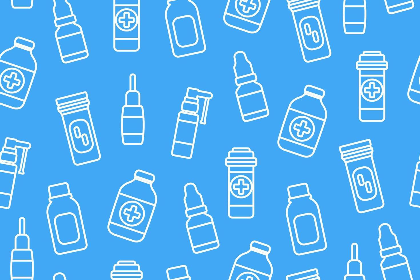 Seamless Pattern with Outline Icons Medical Bottles. Different shapes of Medical Bottles. Vector illustration.