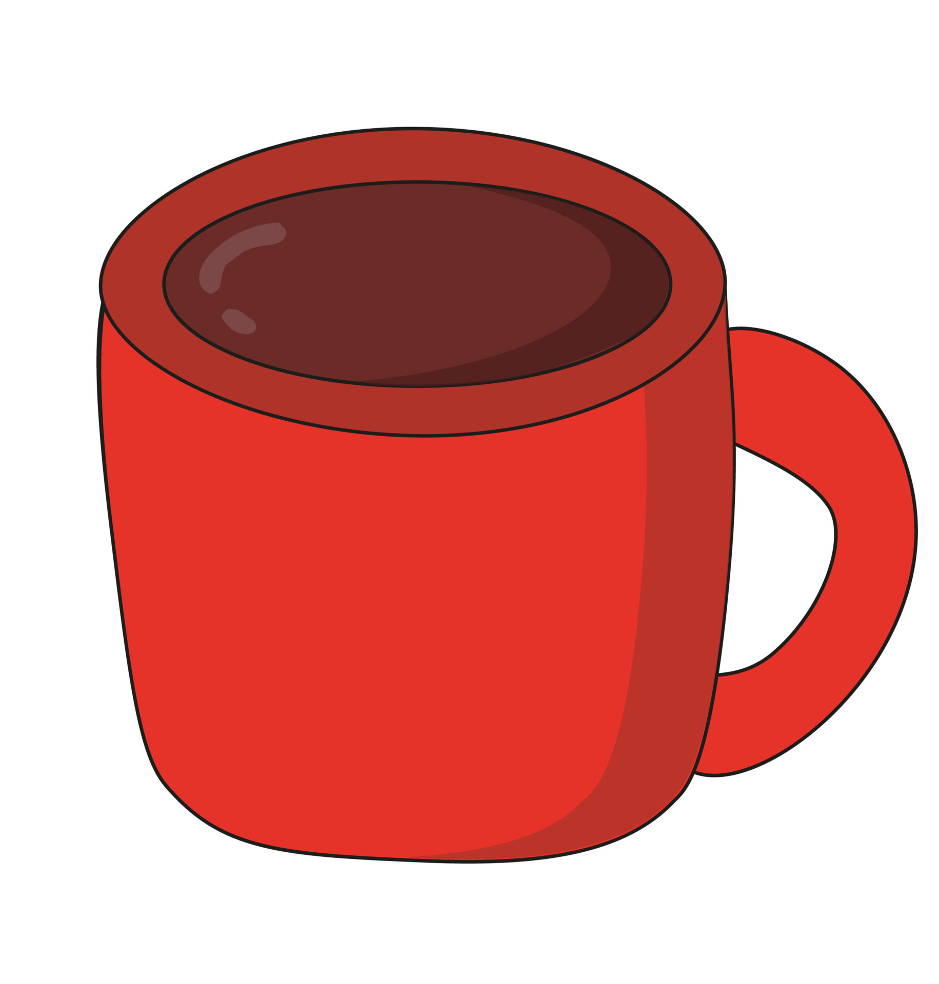Red cup with drink. Coffee or tea mug icon sticker vector illustration