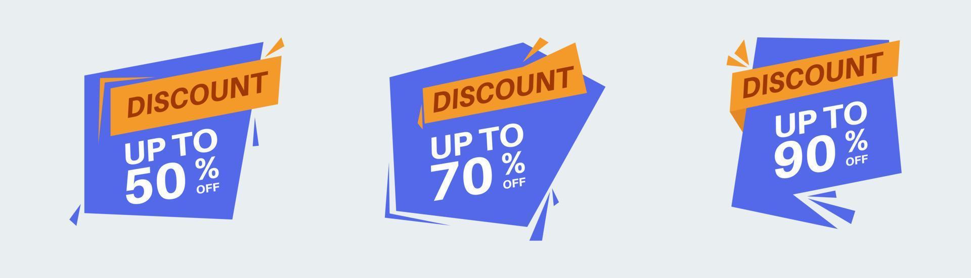 Discount label sticker in retro design style. Sticker with 50, 70, 90, percent off special price. vector