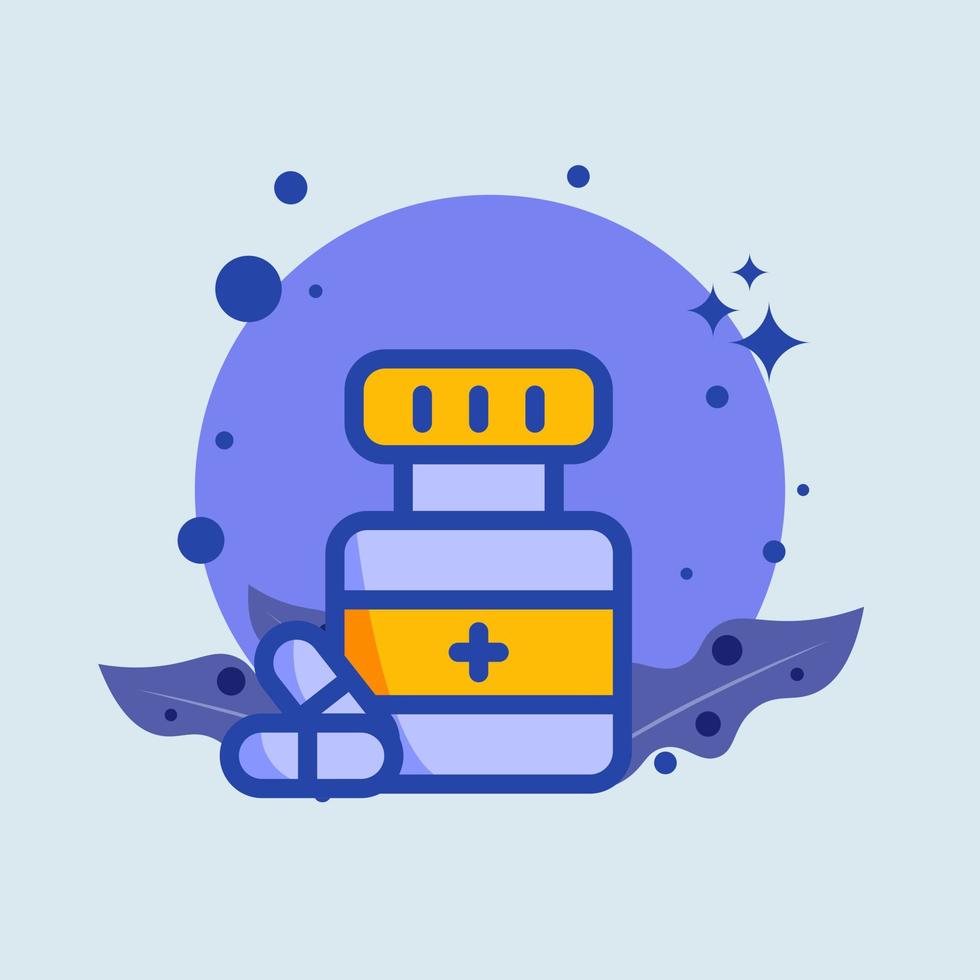 Medicine bottle flat illustration. Pharmacy signs vector illustration.