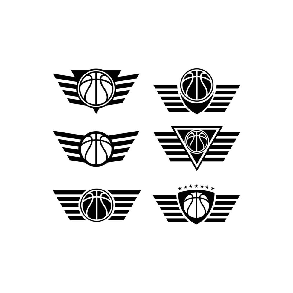 baloncesto y alas icono vector ilustración negro y blanco