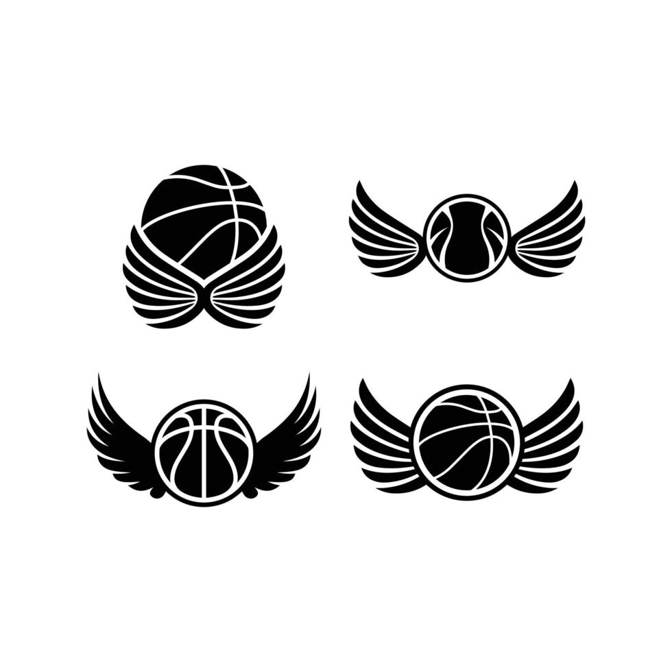 alas y baloncesto icono vector ilustración modelo negro y blanco.