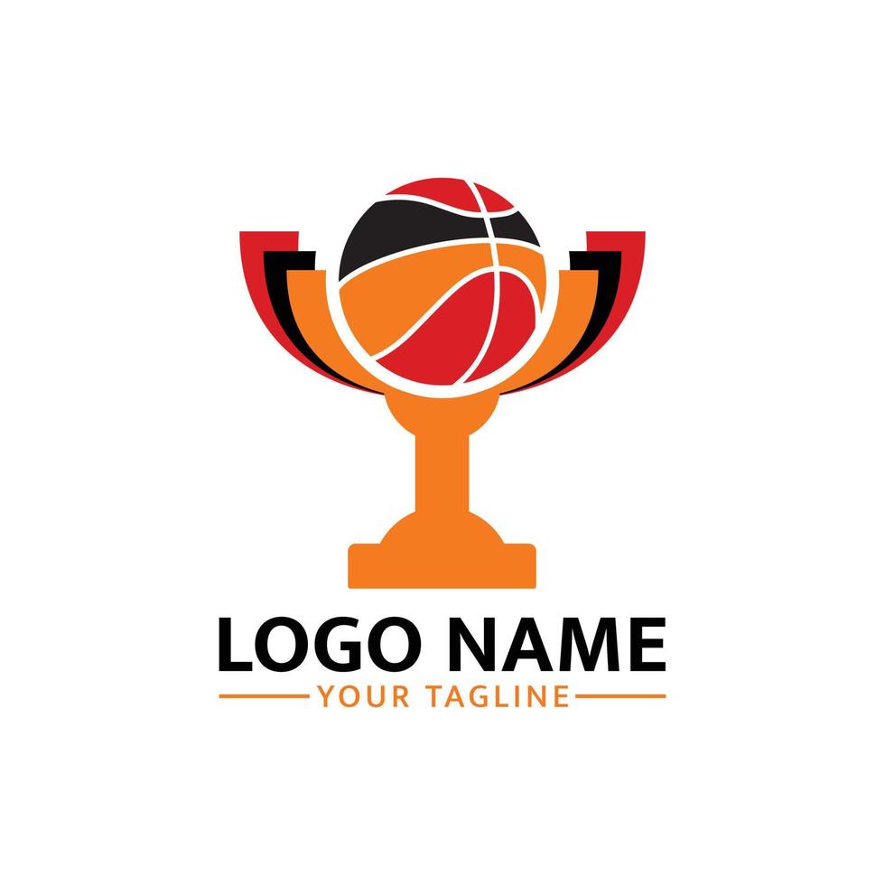 Basketball Champion Logo Vector Illustration With Colour Black, Orange And Red.