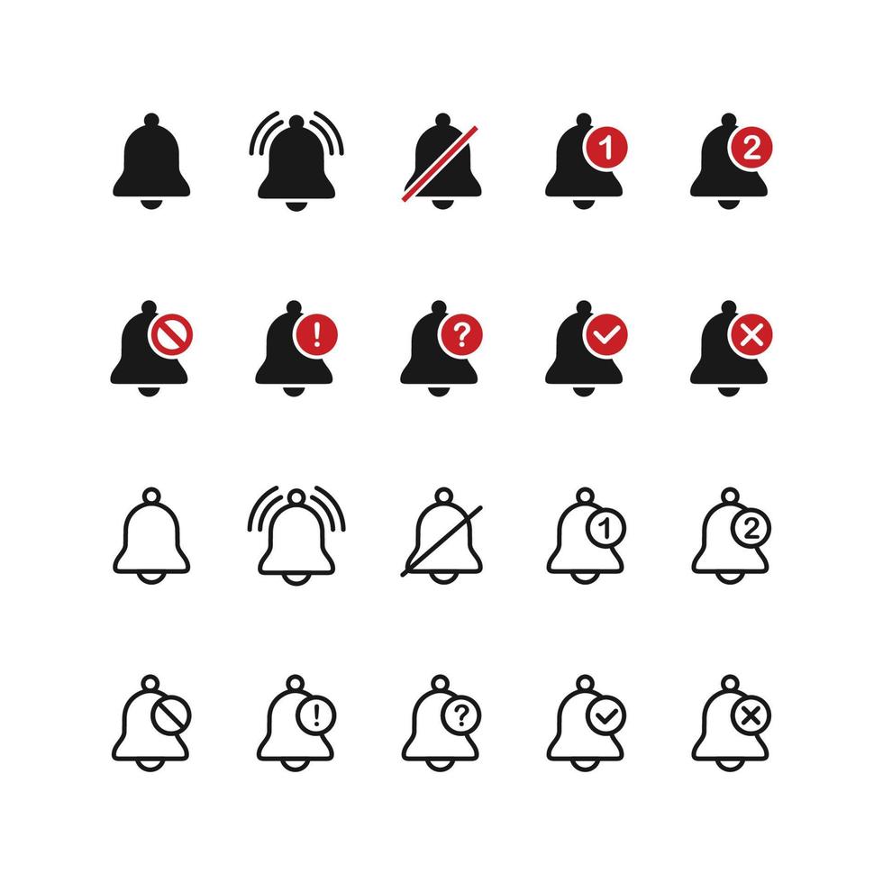 Bell notification icon set. Message notification flat vector icon for