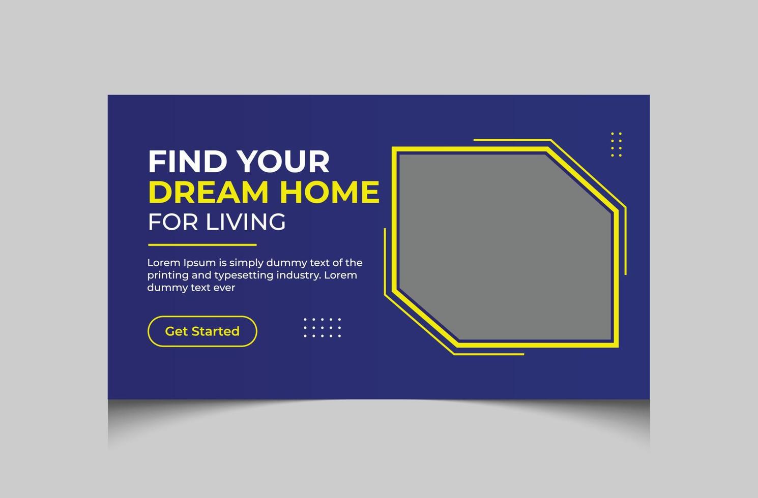 Modern real estate video thumbnail or web banner template design vector