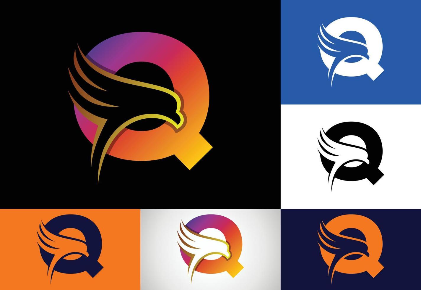 Initial Q monogram letter with Eagle head negative space symbol. Creative Eagle head logo design vector