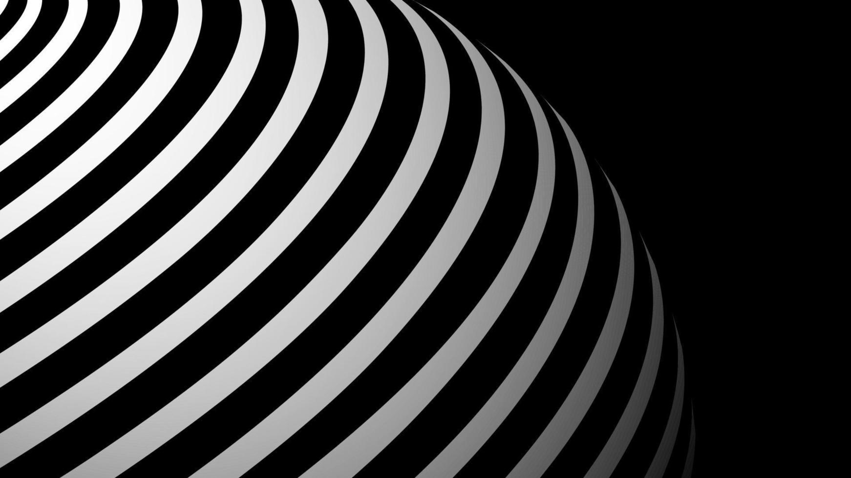 Curved globe rounded lines on black background. White bold line. Design for technology, network, illustration, construction, and digital data visualization. vector