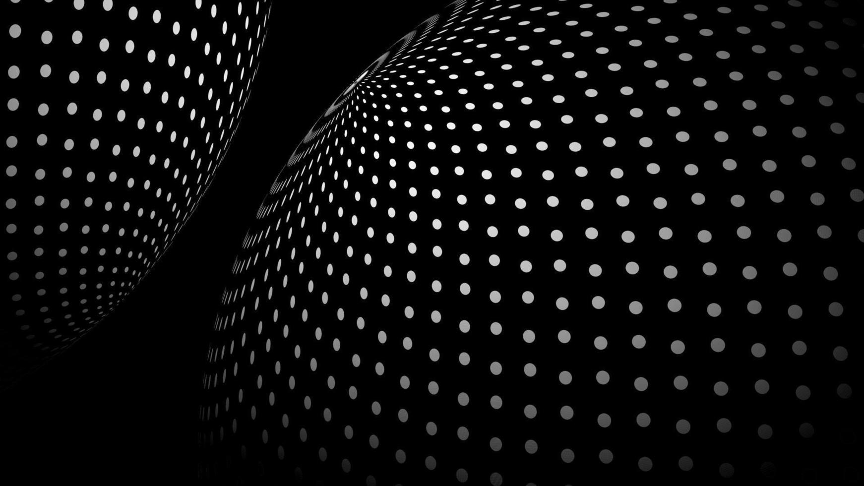 Perspective Halftone curved globe. White dot lines on black background surface. Design for technology, network, illustration, construction, and digital data visualization. vector