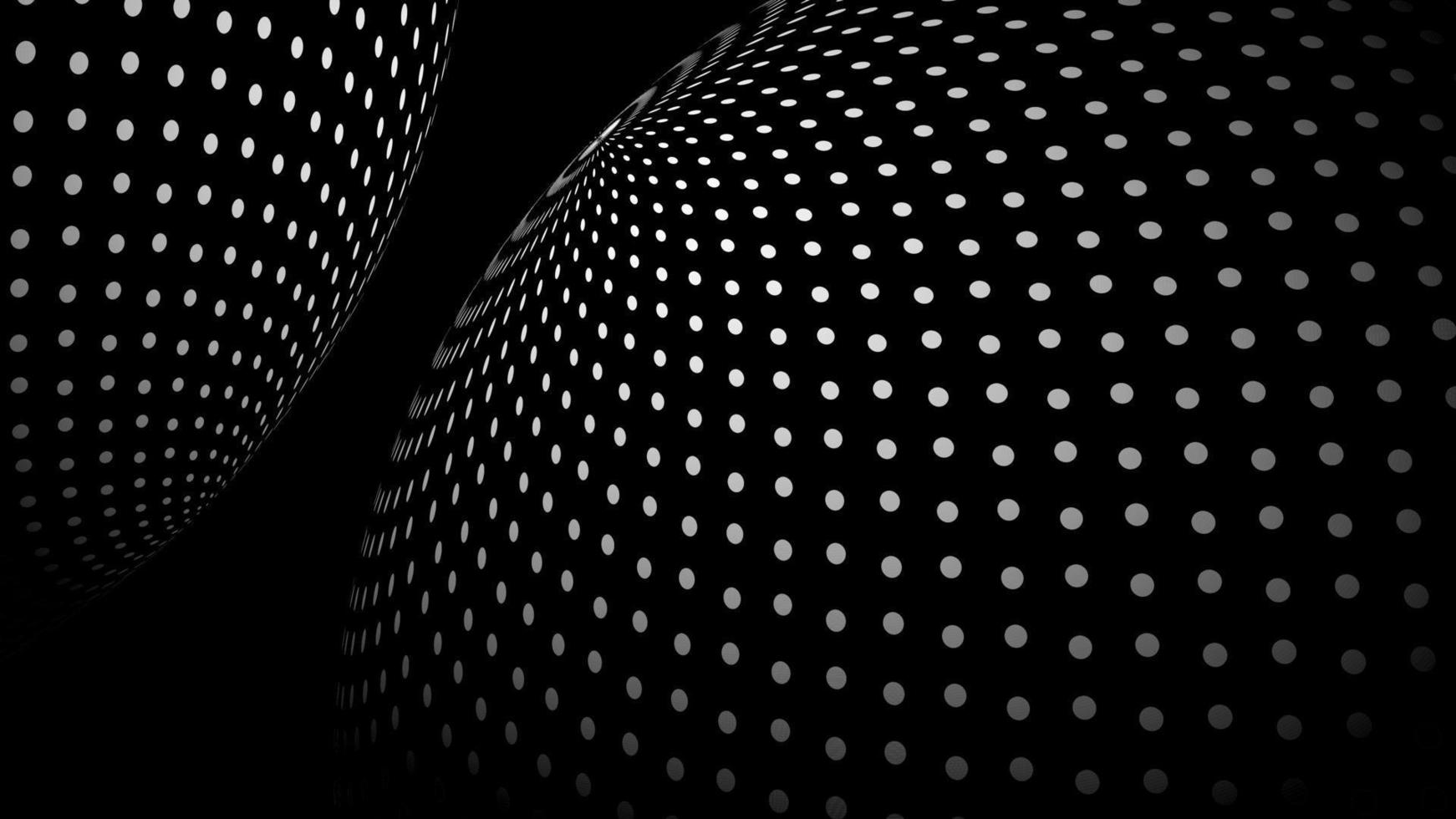 Perspective Halftone curved globe. White dot lines on black background surface. Design for technology, network, illustration, construction, and digital data visualization. vector