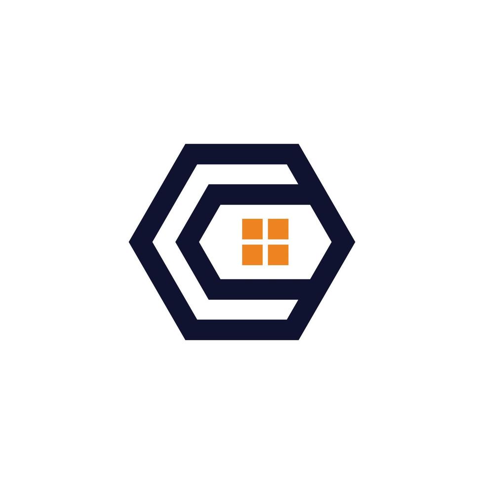 letter c simple home abstract hexagonal line logo vector