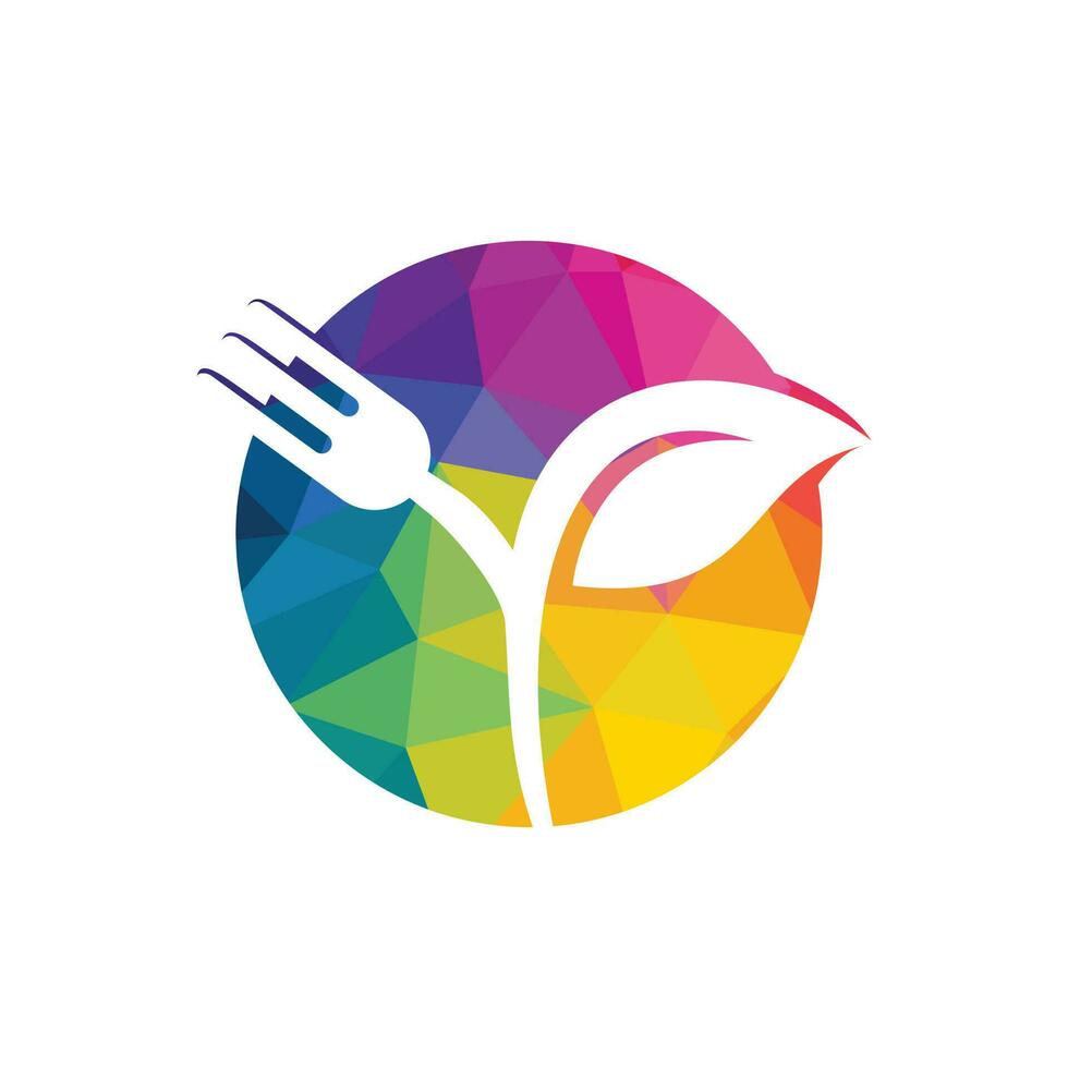 Fork and leaf vector logo design. Organic food concept with Fork and leaf with Fork and leaf.