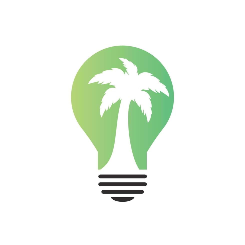 Abstract bulb lamp with palm tree logo design. Tour and travel concept design. vector