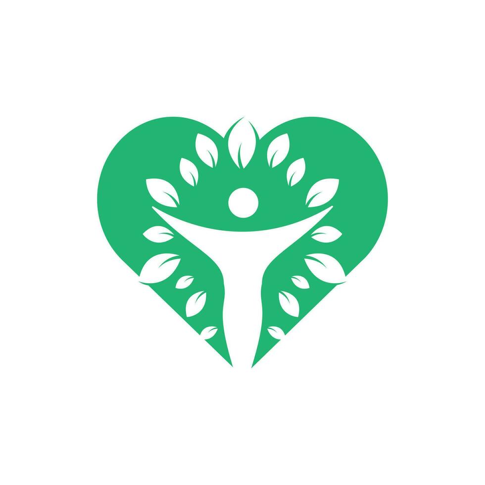 carácter humano con hojas y diseño de logo de corazón. logotipo del salón de salud y belleza. vector