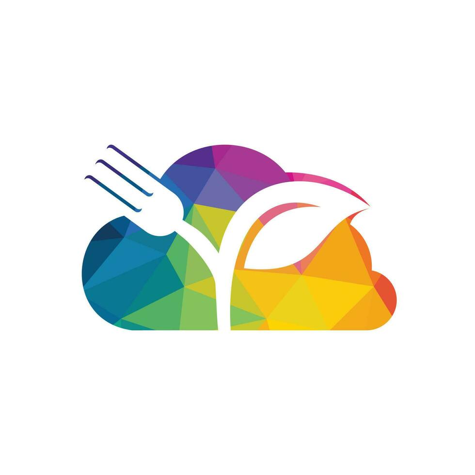 Fork leaf and cloud vector logo design. Organic food concept with Fork and leaf.