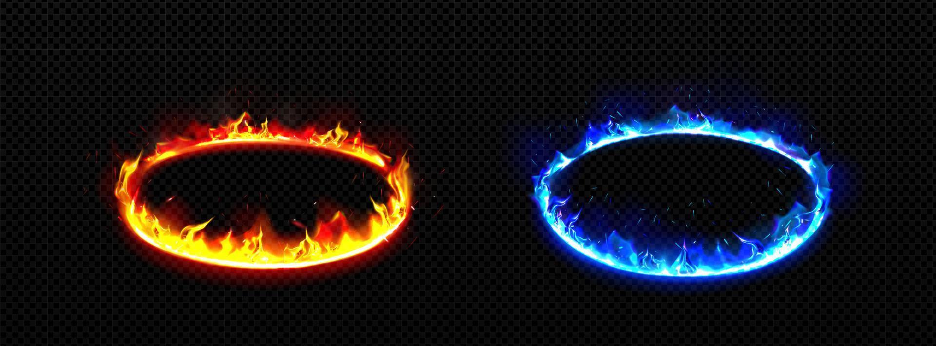 marcos redondos con fuego. anillos ardientes con llama vector