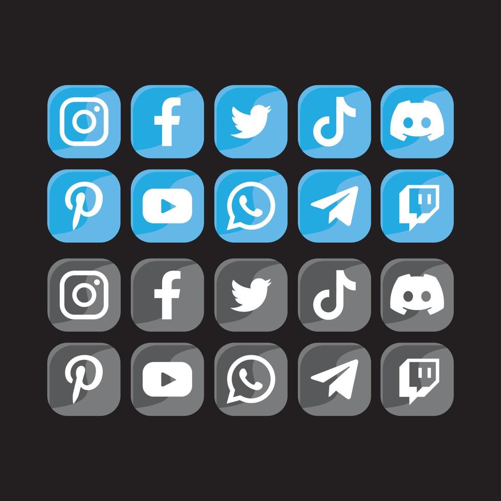 Social Media Icons button Free Vector