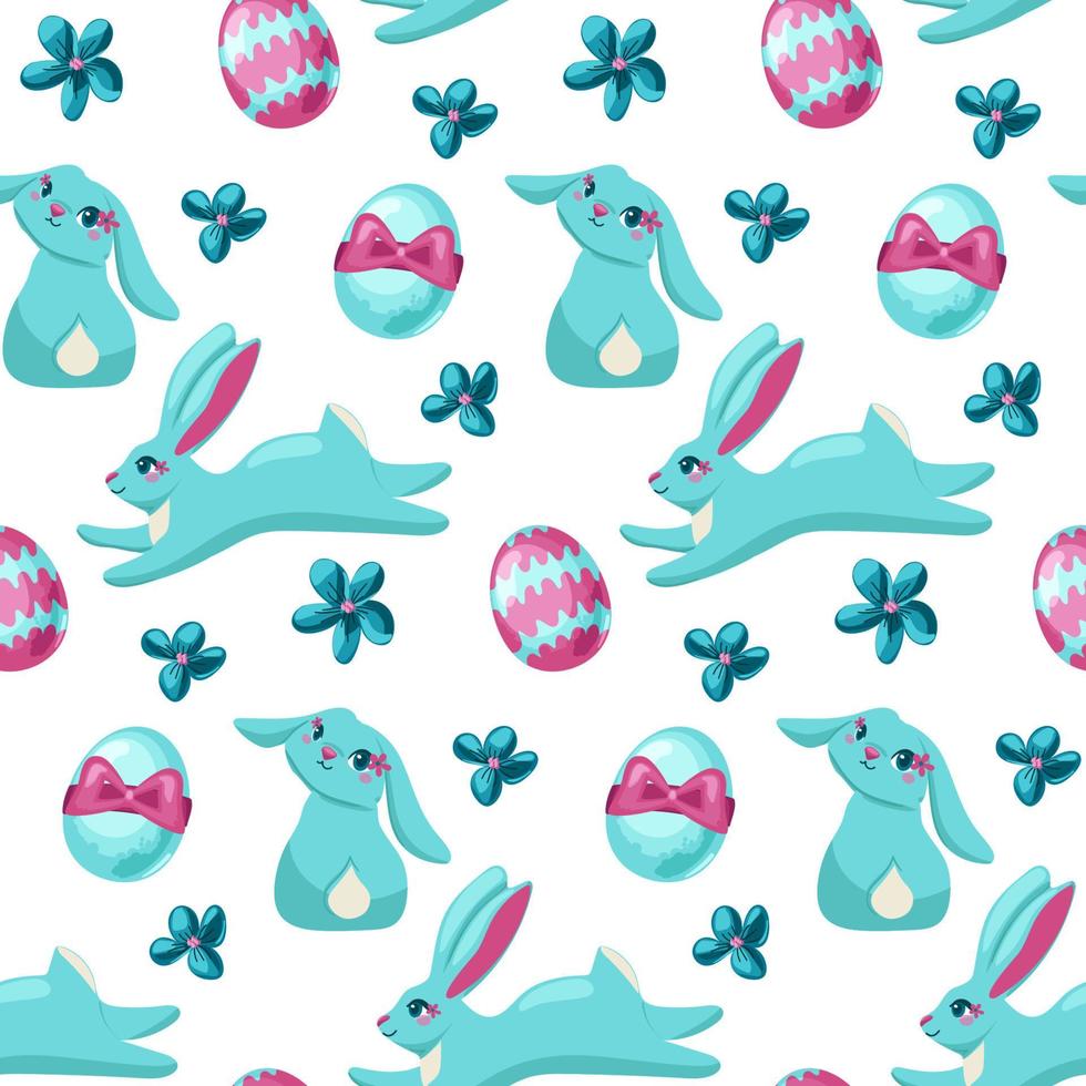 Vector seamless Easter pattern. Easter Bunny, Painted Eggs for printing on fabric, scrapbooking paper, gift wrap and wallpaper.