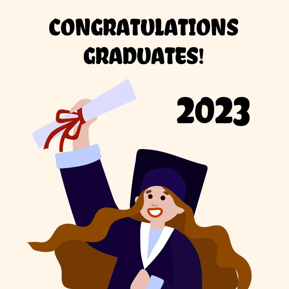 2023 class graduate, mission complete. The concept of decorate congratulation for school graduates. Design for t-shirt, flyer, invitation, greeting card. Illustration, vector