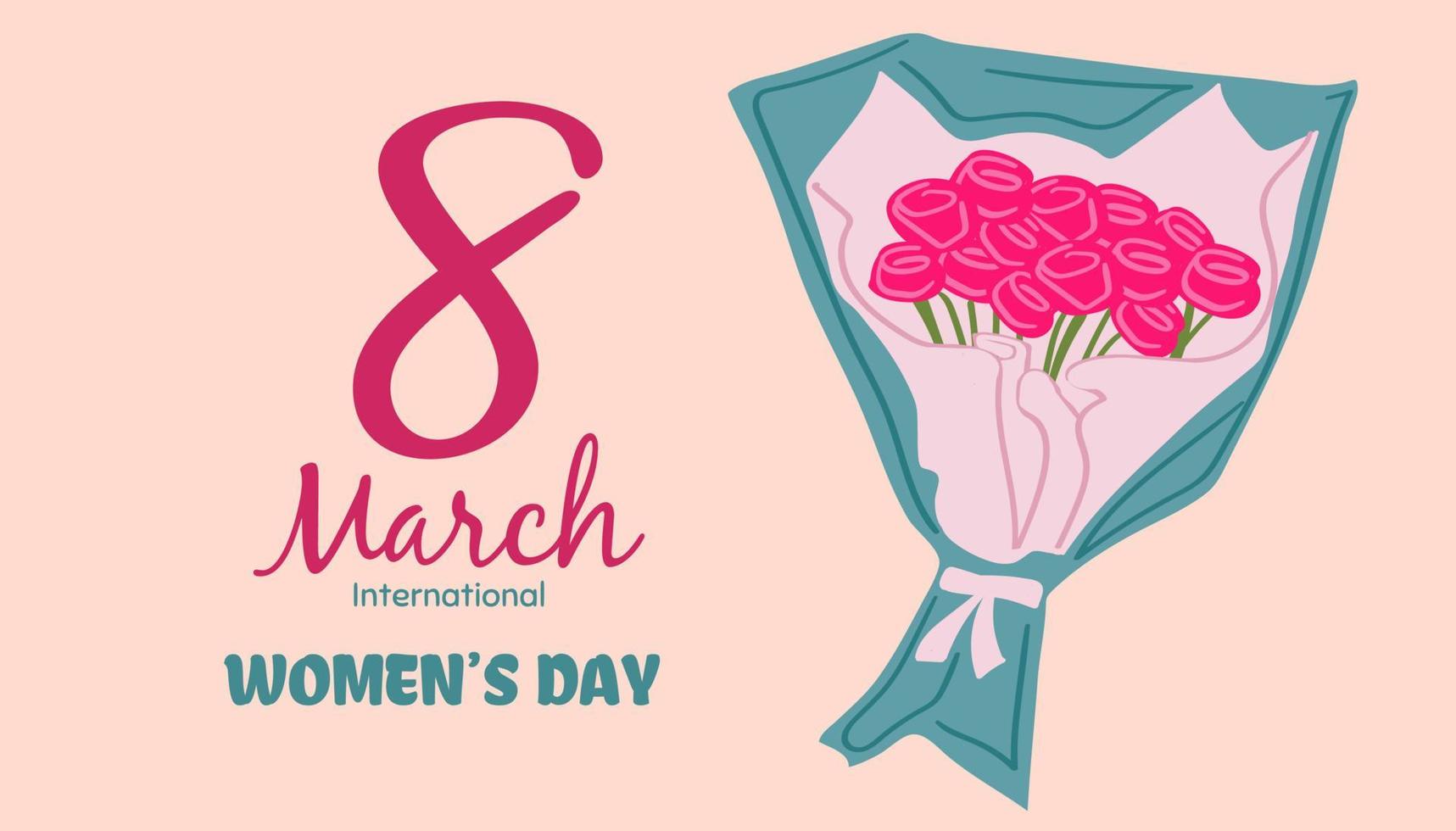 International Women s Day. Banner, flyer for March 8 decorating by paper flowers and hand drawn lettering. Congratulating and wishing happy holiday card for newsletter, brochures, postcards. Vector. vector