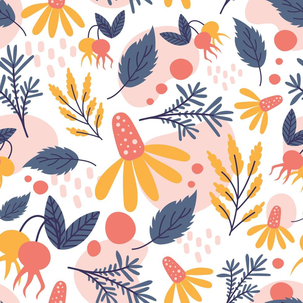 Modern seamless pattern with flowers and leaves vector