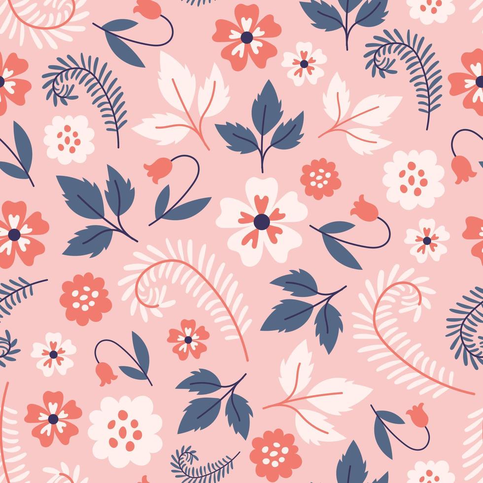 Pastel pink floral seamless pattern vector