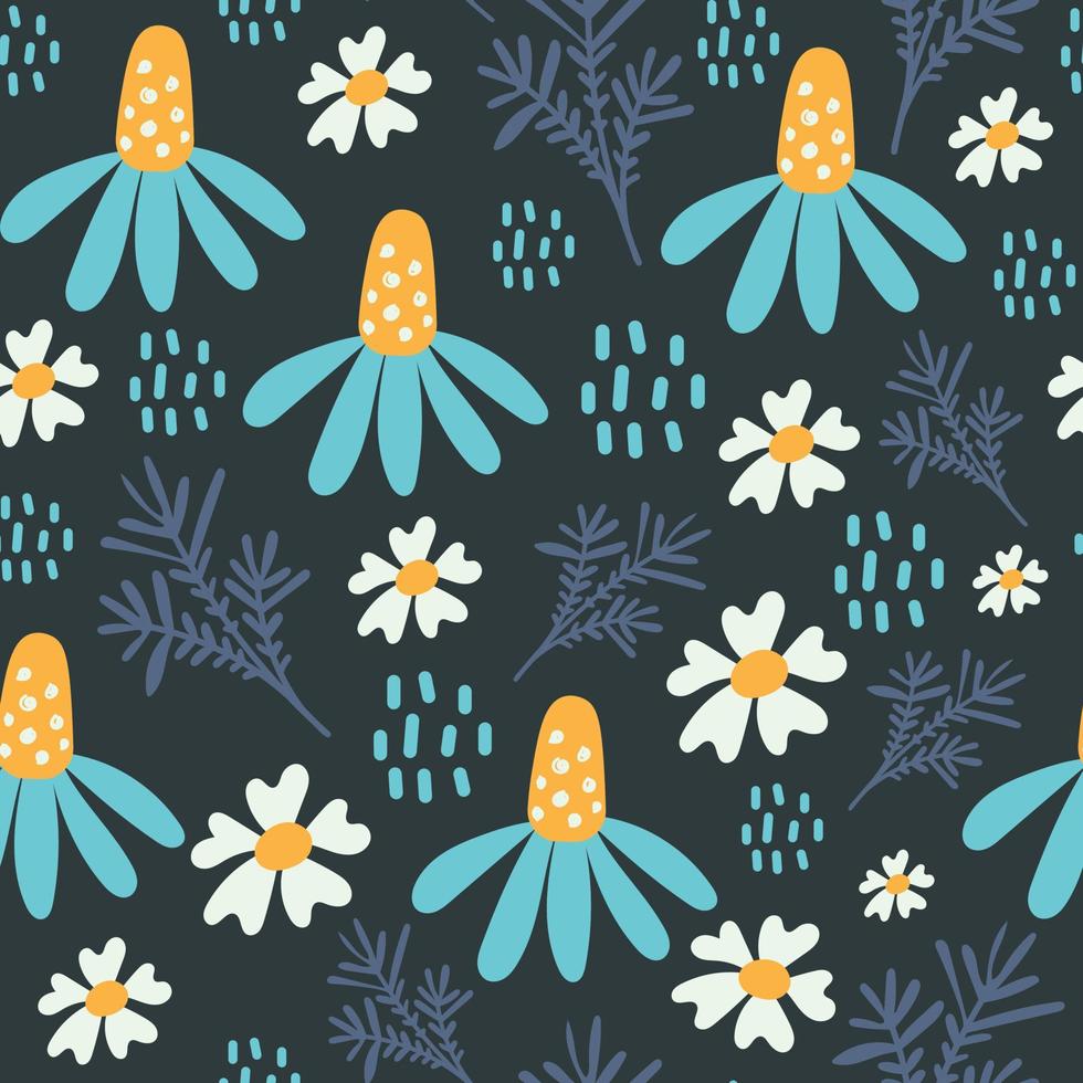 Creative chamomile seamless pattern with dots vector