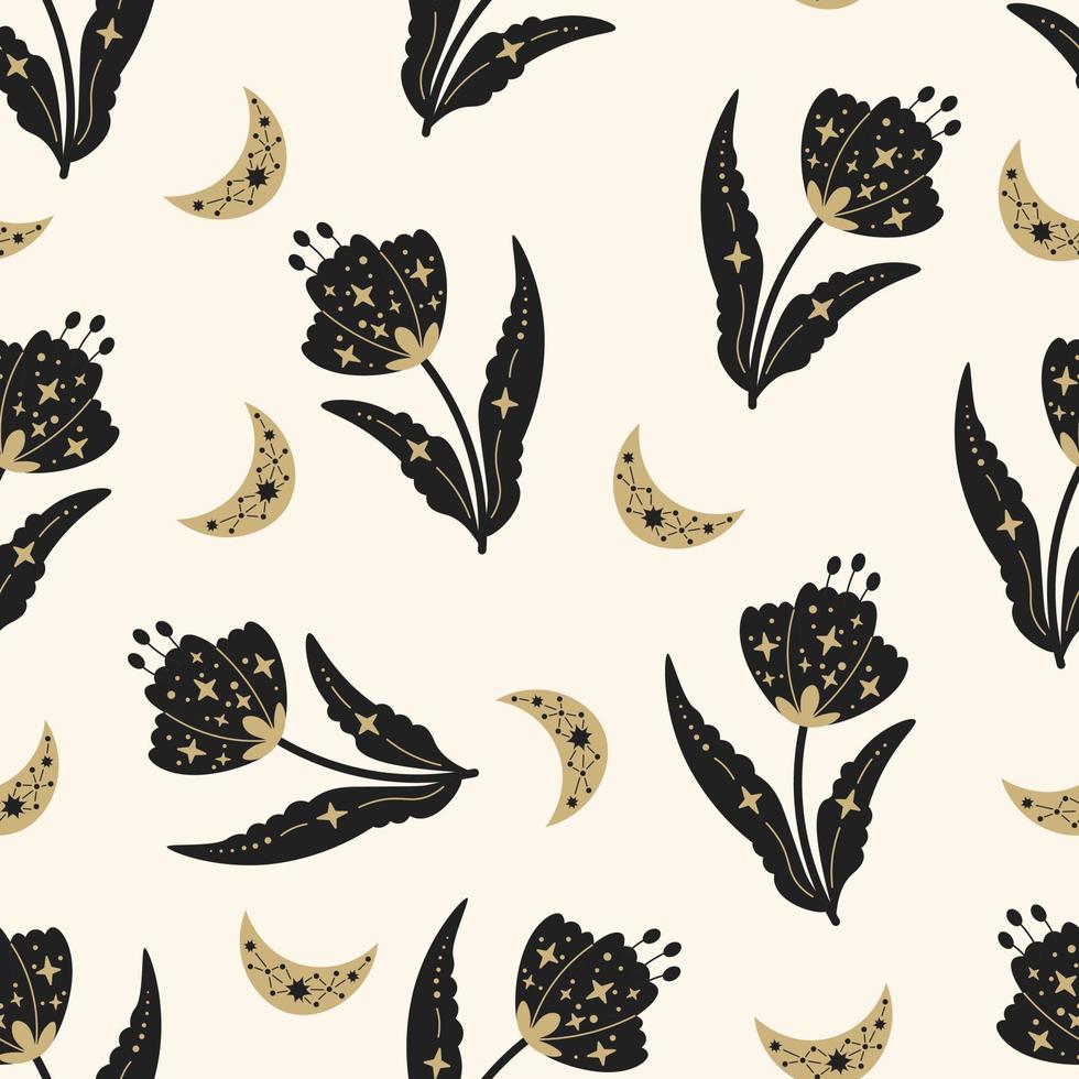 Moon flower seamless pattern vector