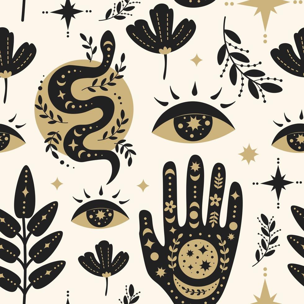 Esoteric seamless pattern black and gold vector