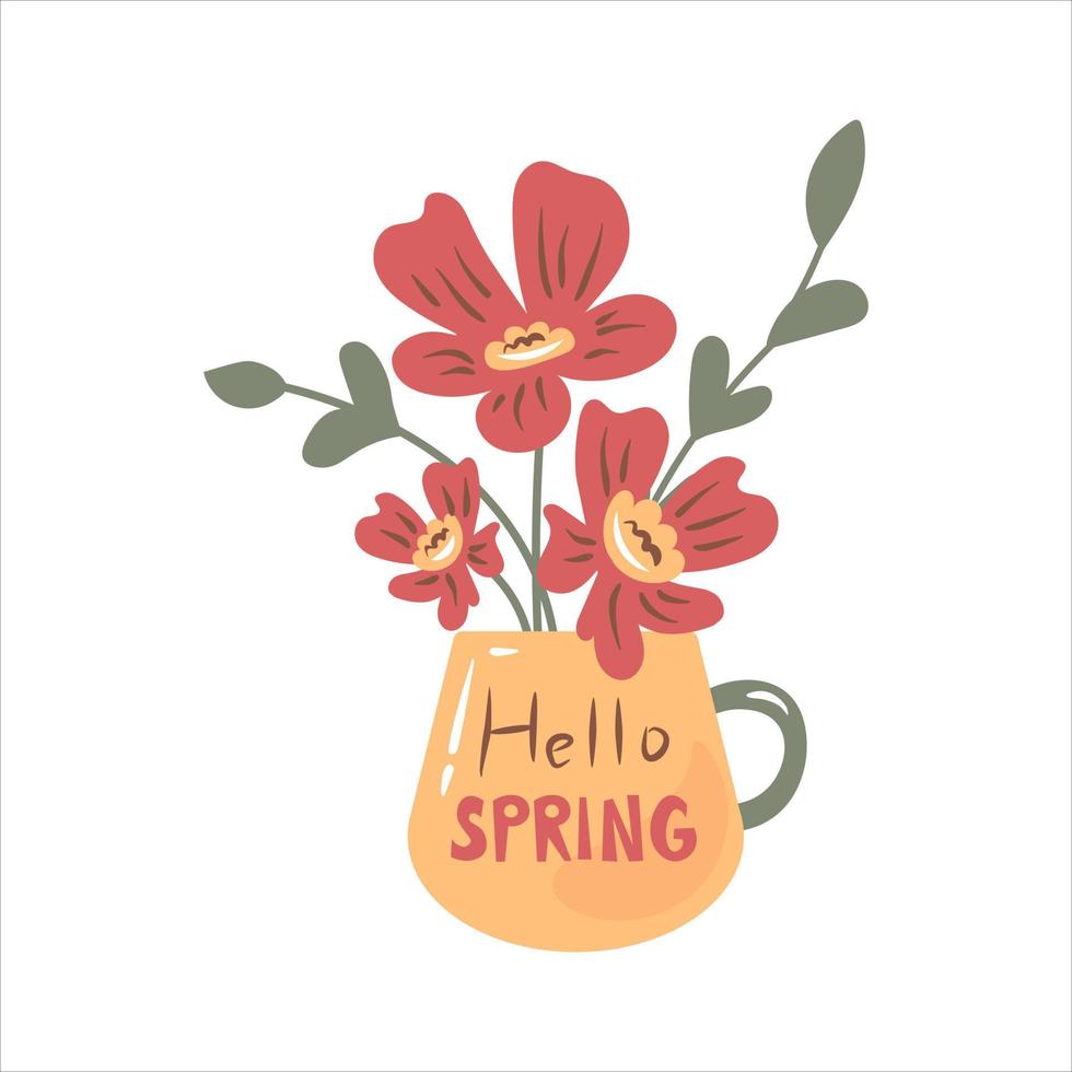 primavera floral manojo en jarra vector ilustración
