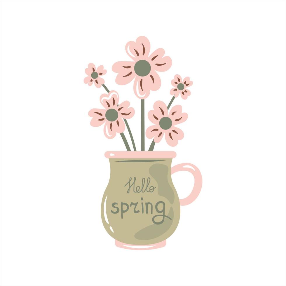 Hola primavera tarjeta con flores vector