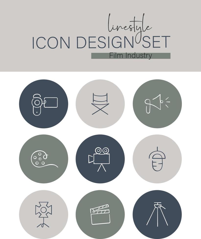 estilo de línea icono diseño conjunto película industria vector